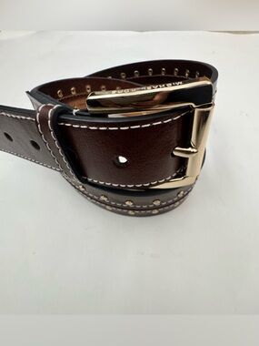 Michael Kors Genuine Leather Studded Belt M Brown Gold Indie Sleaze Western Y2K